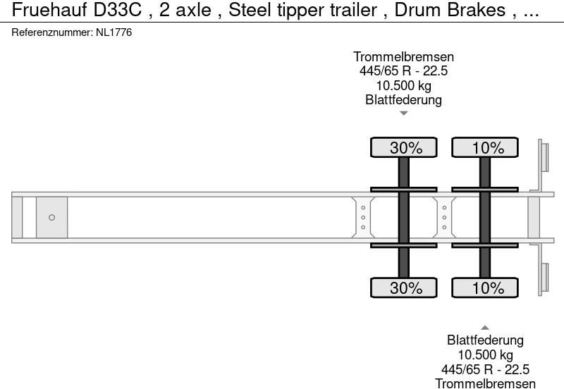 قلابة نصف مقطورة Fruehauf D33C , 2 axle , Steel tipper trailer , Drum Brakes , Spring suspension: صور 15