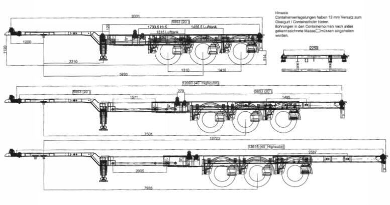 جديد شاحنات الحاويات / جسم علوي قابل للتغيير نصف مقطورة HeavyTrailer 3-Achs-Multi-Containerchassis: صور 4