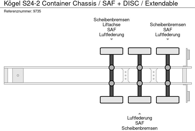 شاحنات الحاويات / جسم علوي قابل للتغيير نصف مقطورة Kögel S24-2 Container Chassis / SAF + DISC / Extendable: صور 9