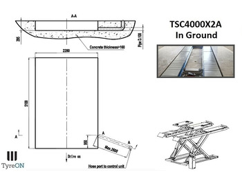 معدات الورش TSC4000X2A Alignment scissor lift - In floor - Free wheel lifting system - 4.8m lightened runways - 4T - inground installation: صور 5