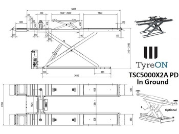 معدات الورش TSC5000X2A PD Alignment scissor lift - In floor - Free wheel lifting system - 5.6 m lightened runways - 5T - Play detector: صور 5