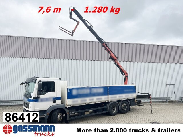 MAN TGM 26.340 6X2-4 LL, Lenk-/Liftachse, Heckkran - شاحنات مسطحة, شاحنة كرين: صور 1 MAN TGM 26.340 6X2-4 LL, Lenk-/Liftachse, Heckkran - شاحنات مسطحة, شاحنة كرين: صور 1