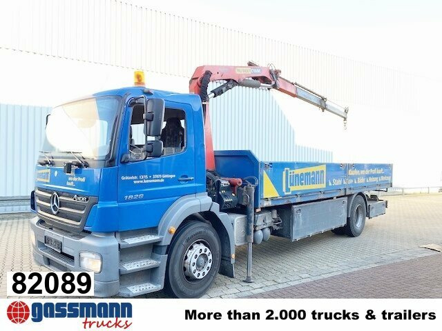 Mercedes-Benz Axor 1828 L 4x2 mit Kran Palfinger PK 9501, Funk - شاحنات مسطحة, شاحنة كرين: صور 1 Mercedes-Benz Axor 1828 L 4x2 mit Kran Palfinger PK 9501, Funk - شاحنات مسطحة, شاحنة كرين: صور 1