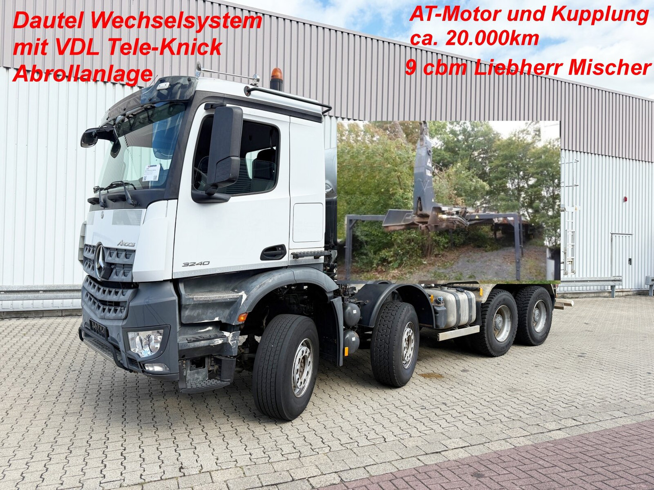 Mercedes-Benz Arocs 3240 8x4 Arocs 3240 8x4, VDL Tele-Knick Abrollanlage - شاحنة ذات الخطاف: صور 1 Mercedes-Benz Arocs 3240 8x4 Arocs 3240 8x4, VDL Tele-Knick Abrollanlage - شاحنة ذات الخطاف: صور 1