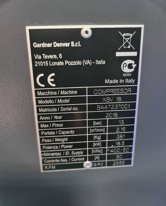 Kompresor śrubowy GARDNER DENVER KBV 18 18,5 kw, 2018r, Falownik - ضاغط الهواء: صور 4 Kompresor śrubowy GARDNER DENVER KBV 18 18,5 kw, 2018r, Falownik - ضاغط الهواء: صور 4