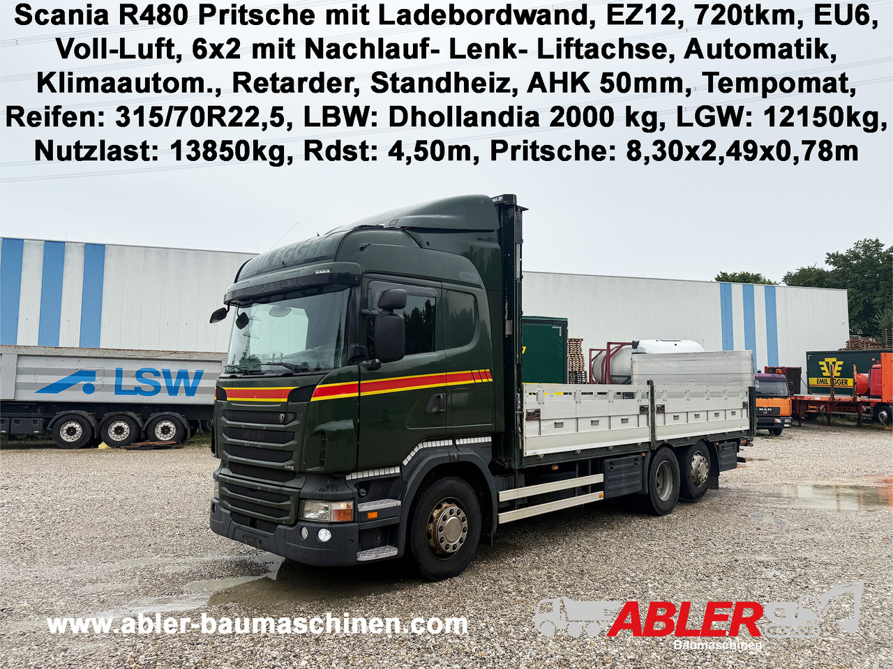 Scania R480 Pritsche mit Ladebordwand AHK - شاحنات مسطحة, شاحنة كرين: صور 1 Scania R480 Pritsche mit Ladebordwand AHK - شاحنات مسطحة, شاحنة كرين: صور 1
