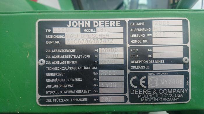 John Deere C 670 - حصادة شاملة: صور 2 John Deere C 670 - حصادة شاملة: صور 2
