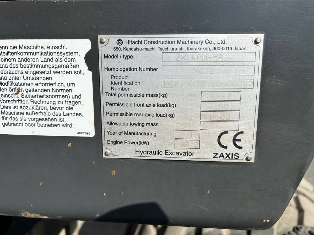 Hitachi ZX 140 W-5B  إيجار Hitachi ZX 140 W-5B: صور 8