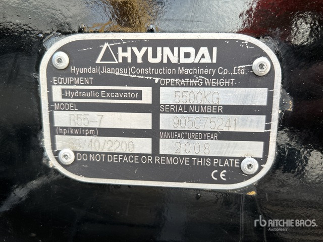 2008 Hyundai R55-7 Mini Excavator: <6.6t - حفارة مصغرة: صور 2 2008 Hyundai R55-7 Mini Excavator: <6.6t - حفارة مصغرة: صور 2