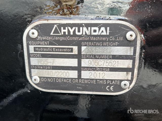 2012 Hyundai R55-7 Mini Excavator: <6.6t - حفارة مصغرة: صور 3 2012 Hyundai R55-7 Mini Excavator: <6.6t - حفارة مصغرة: صور 3