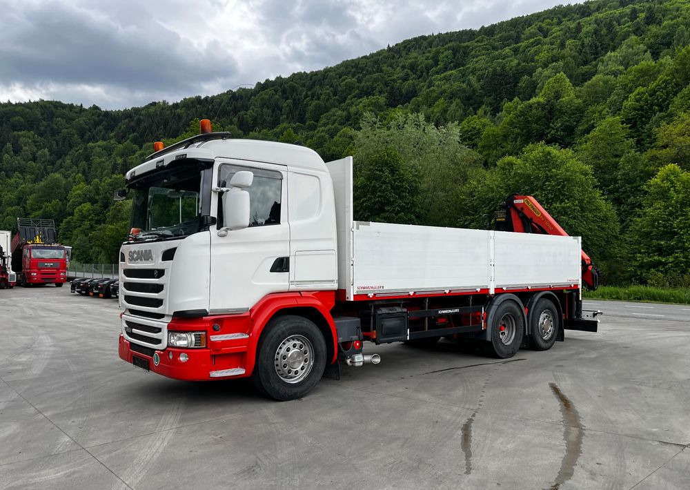 Scania G450 // 6x2// Skrzynia 6.40x2.49 // HDS Palfinger // Oś skrętna podnoszona // - شاحنات مسطحة, شاحنة كرين: صور 2 Scania G450 // 6x2// Skrzynia 6.40x2.49 // HDS Palfinger // Oś skrętna podnoszona // - شاحنات مسطحة, شاحنة كرين: صور 2