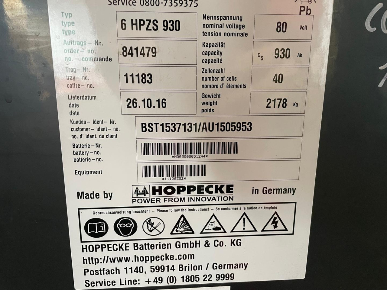 Hoppecke 80V 6 HPZS 930 - البطارية - معدات المناولة: صور 2 Hoppecke 80V 6 HPZS 930 - البطارية - معدات المناولة: صور 2