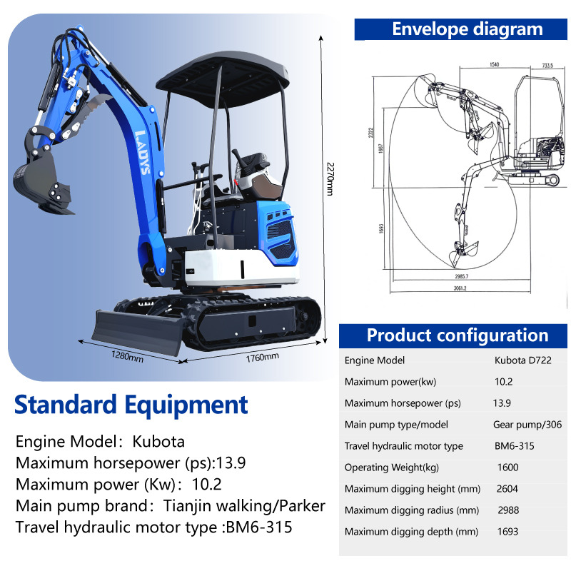 LADYS DY18 Mini Excavator Kubota Euro 5/Epa Engine Mini Excavator For Sale - حفارة: صور 5 LADYS DY18 Mini Excavator Kubota Euro 5/Epa Engine Mini Excavator For Sale - حفارة: صور 5