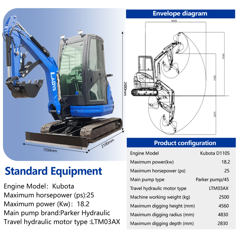 LADYS DY25U Mini Excavator Kubota Euro 5/Epa Engine Mini Excavator For Sale - حفارة مصغرة: صور 2 LADYS DY25U Mini Excavator Kubota Euro 5/Epa Engine Mini Excavator For Sale - حفارة مصغرة: صور 2