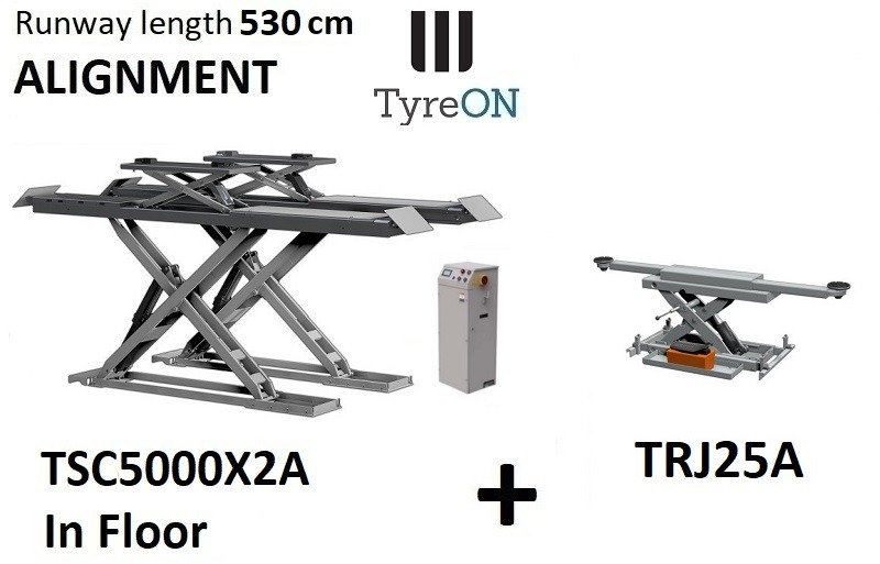 TSC5000X2A in floor alignment scissor lift 5000kg 5300mm + TRJ25A 2,5T air hydraulic axle jack - معدات الورش: صور 1 TSC5000X2A in floor alignment scissor lift 5000kg 5300mm + TRJ25A 2,5T air hydraulic axle jack - معدات الورش: صور 1