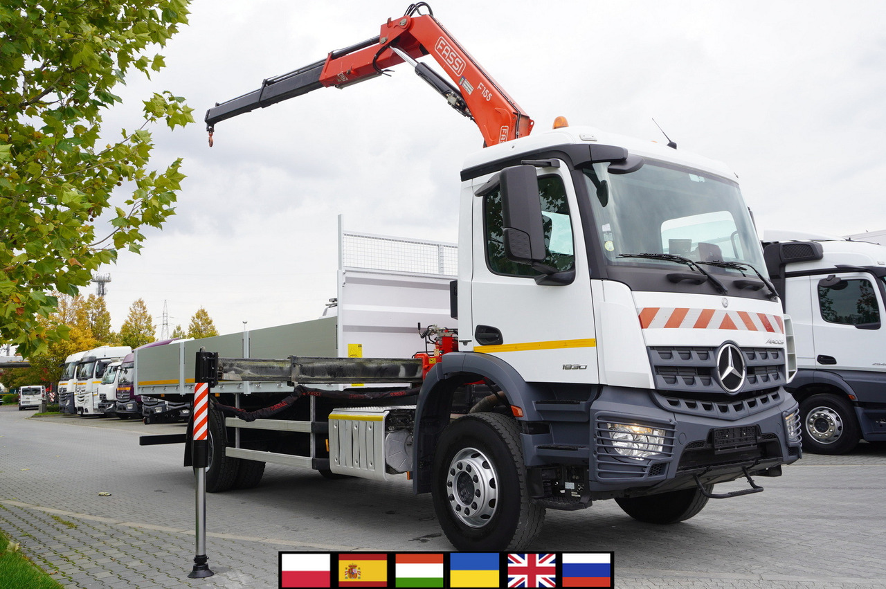 MERCEDES-BENZ Arocs 1830 / Flatbed 16 EPAL / HDS Fassi 155 / Reach 8 m / Load capacity 6160 kg - شاحنات مسطحة, شاحنة كرين: صور 1 MERCEDES-BENZ Arocs 1830 / Flatbed 16 EPAL / HDS Fassi 155 / Reach 8 m / Load capacity 6160 kg - شاحنات مسطحة, شاحنة كرين: صور 1