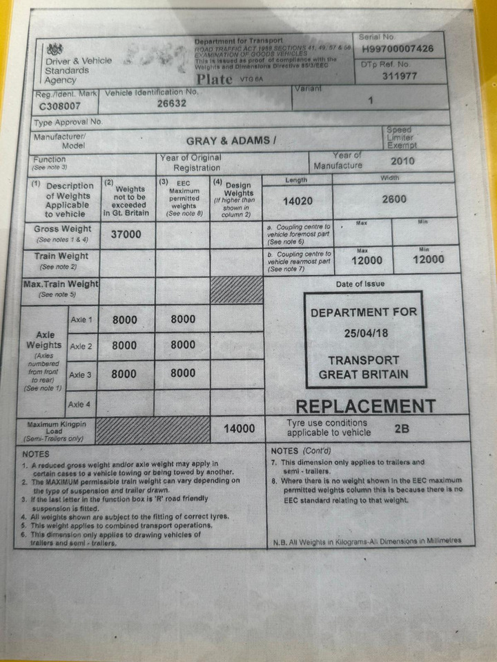 Gray and Adams 2010 Vector 1850 MT – D11 - مبردة نصف مقطورة: صور 4 Gray and Adams 2010 Vector 1850 MT – D11 - مبردة نصف مقطورة: صور 4