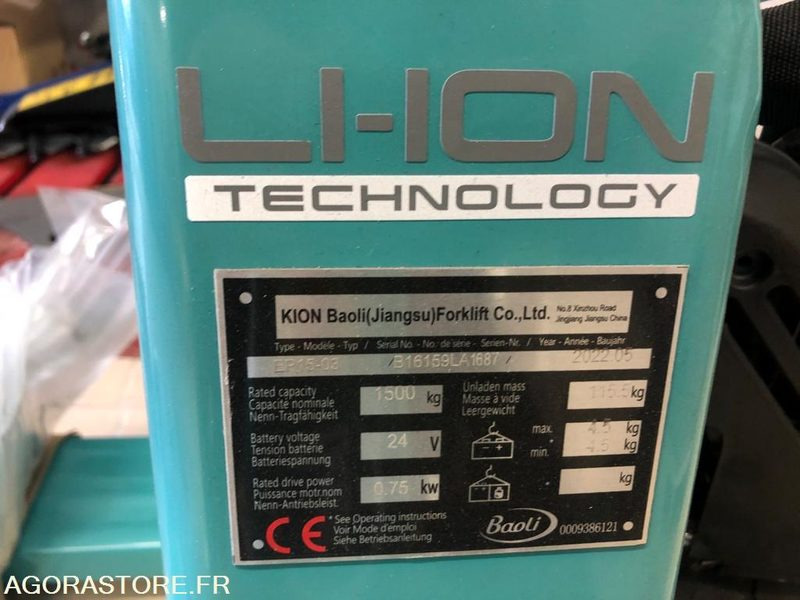 1 Transpalette Electrique 1500 Kg BAOLI - NEUF - معدات البناء: صور 3 1 Transpalette Electrique 1500 Kg BAOLI - NEUF - معدات البناء: صور 3