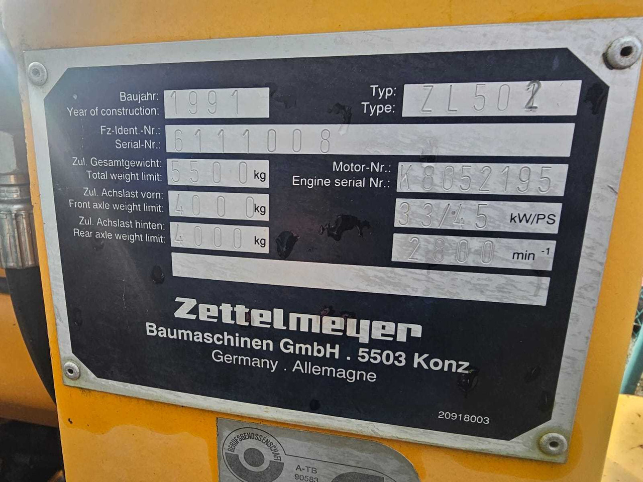 ZETTELMEYER - ZL 502 - LOADER - 1991 - اللودر بعجل: صور 4 ZETTELMEYER - ZL 502 - LOADER - 1991 - اللودر بعجل: صور 4