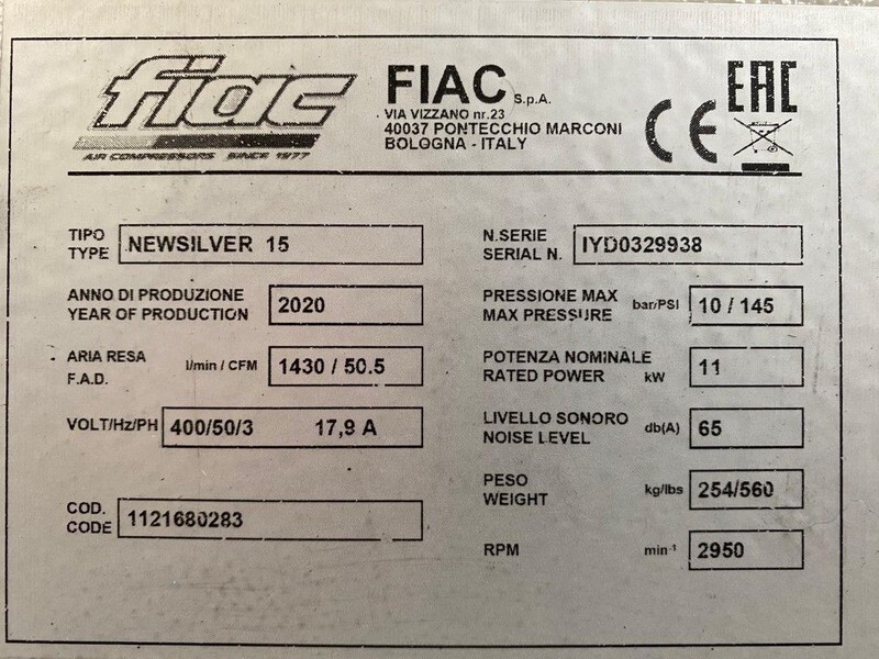 Fiac NewSilver 15 1430 L / min 11 kW 10 Bar Elektrische Schroefcompressor Nieuw ! - ضاغط الهواء: صور 4 Fiac NewSilver 15 1430 L / min 11 kW 10 Bar Elektrische Schroefcompressor Nieuw ! - ضاغط الهواء: صور 4