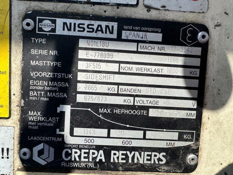 Nissan N01L18U 1.8 ton Triplex Freelift Sideshift Elektra Heftruck Accu 2016 ! - رافعة شوكية كهربائية: صور 3 Nissan N01L18U 1.8 ton Triplex Freelift Sideshift Elektra Heftruck Accu 2016 ! - رافعة شوكية كهربائية: صور 3