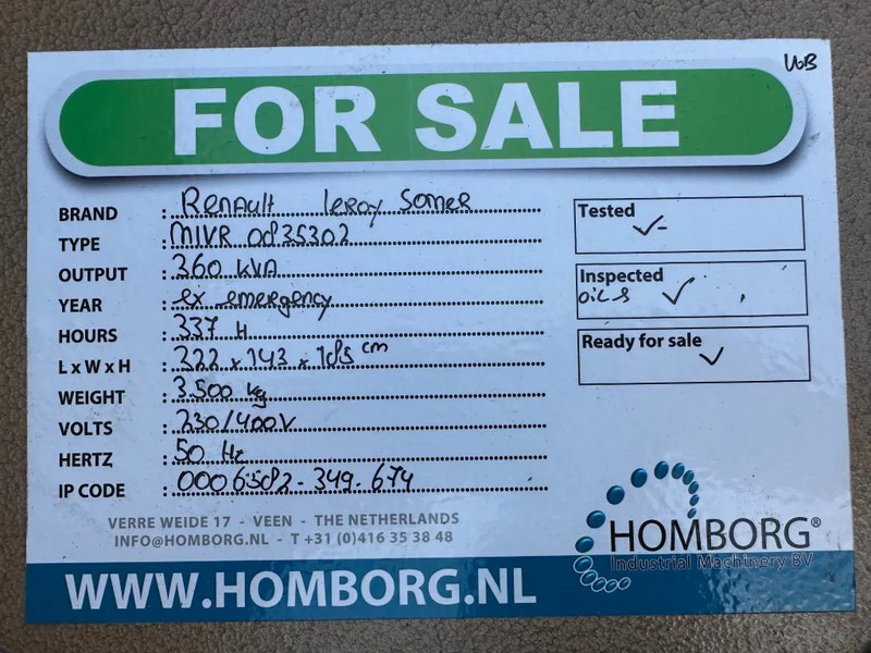 مجموعة المولدات Renault Leroy Somer 360 kVA noodstroom generatorset 337 hours !: صور 15