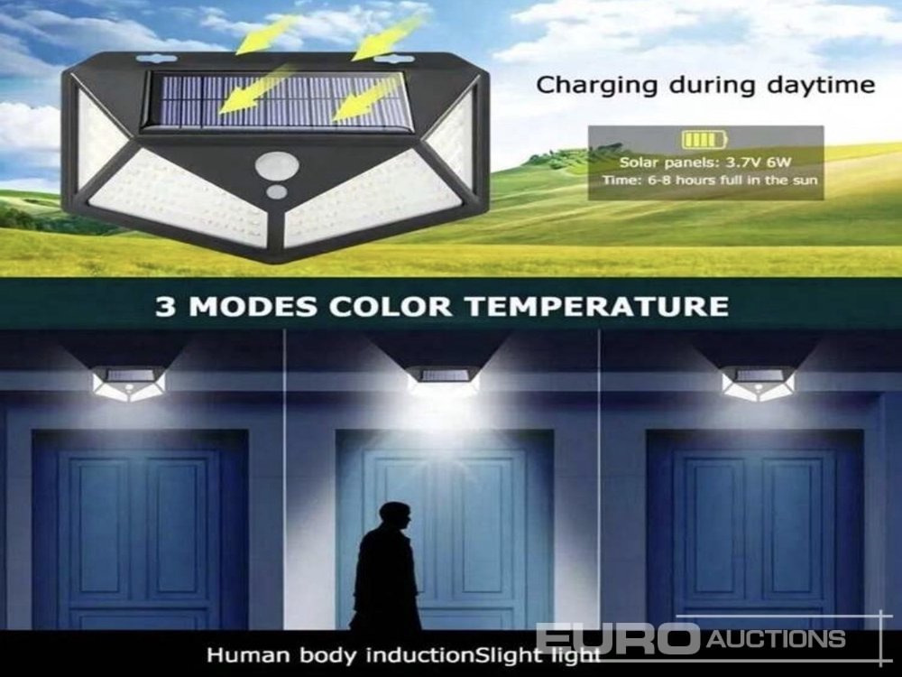 Unused 100 LED Outdoor Solar Light, Waterproof With Motion Sensor Floodlight, Wireless, Intelligent Light Control, 4 Side Illumination (2 of) - معدات البناء: صور 5 Unused 100 LED Outdoor Solar Light, Waterproof With Motion Sensor Floodlight, Wireless, Intelligent Light Control, 4 Side Illumination (2 of) - معدات البناء: صور 5