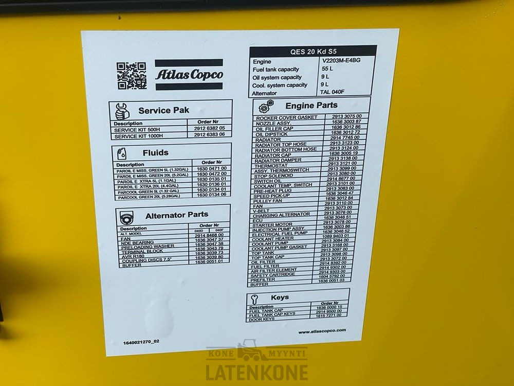 مجموعة المولدات Atlas Copco QES 20 50 Hz Generaattori StageV: صور 15